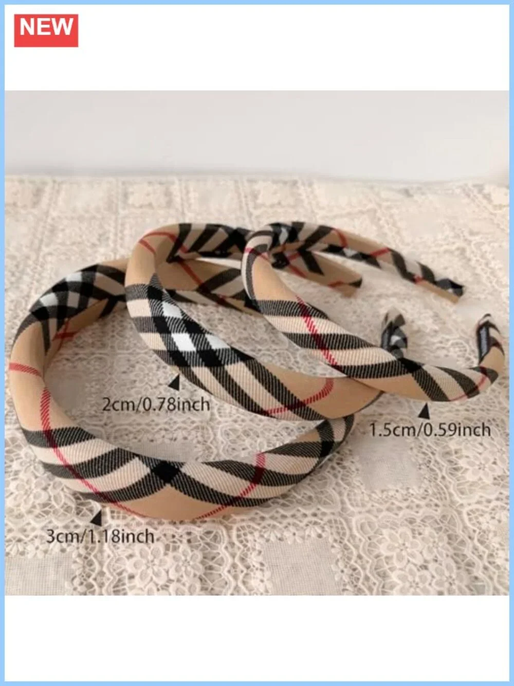 5 Pack Plaid Padded Headbands for Women Teen Girls Cotton Non-Slip Zig Zag